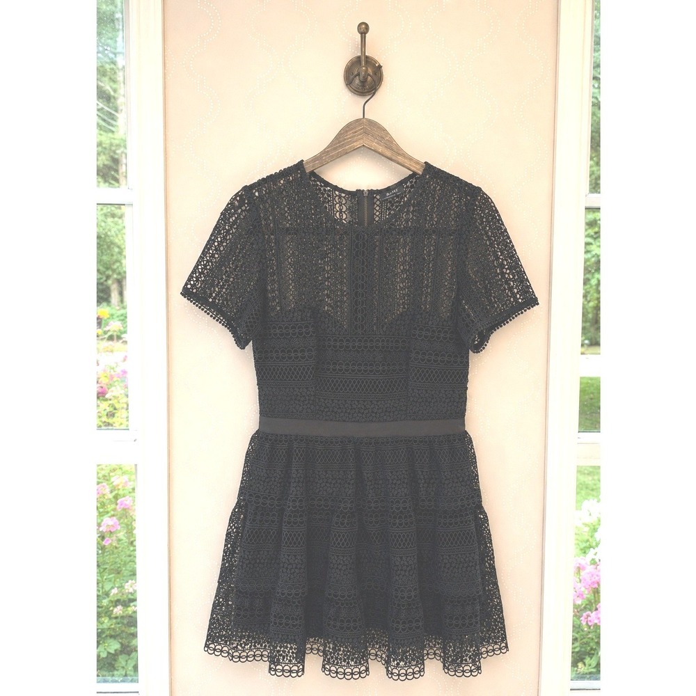 Bardot Lace Mini Dress Tiered Crochet Short Sleeve Black Size 10 NWOT - Picture 1 of 10